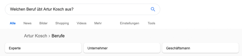 Google-Suchanfrage: Welchen Beruf übt Artur Kosch aus?
